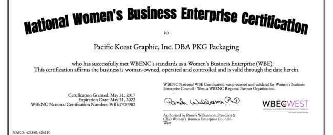 PKG Packaging WBENC Certification