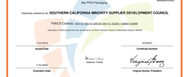 PKG Packaging NMSDC Certification